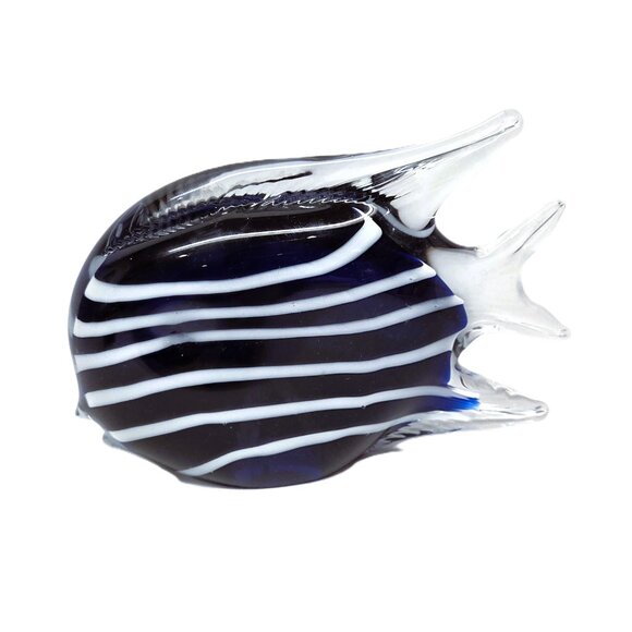 Art Glass Fish Pair Blue Figurine Statue Paperweight Lot Set Striped Beach Decor - Picture 7 of 14